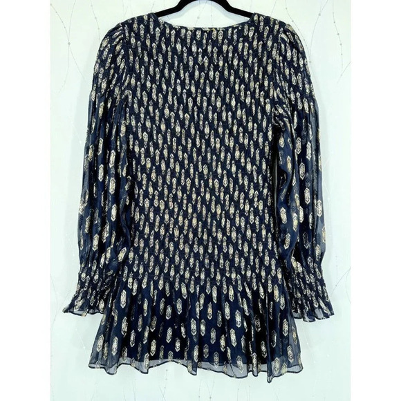LoveShackFancy Scarlett Dark Navy Gold Smocked Mini Dress $375 - Picture 8 of 10
